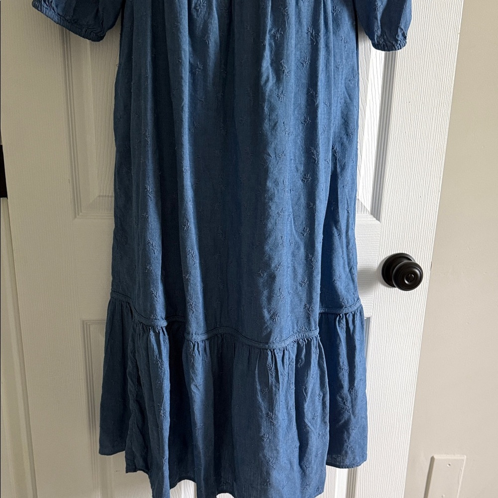 Old Navy Blue Maxi Peasant Dress with Button Front - Picture 3 of 10